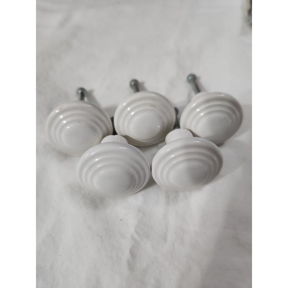 White Ceramic Drawer Or Cupboard Pulls Set Of Five